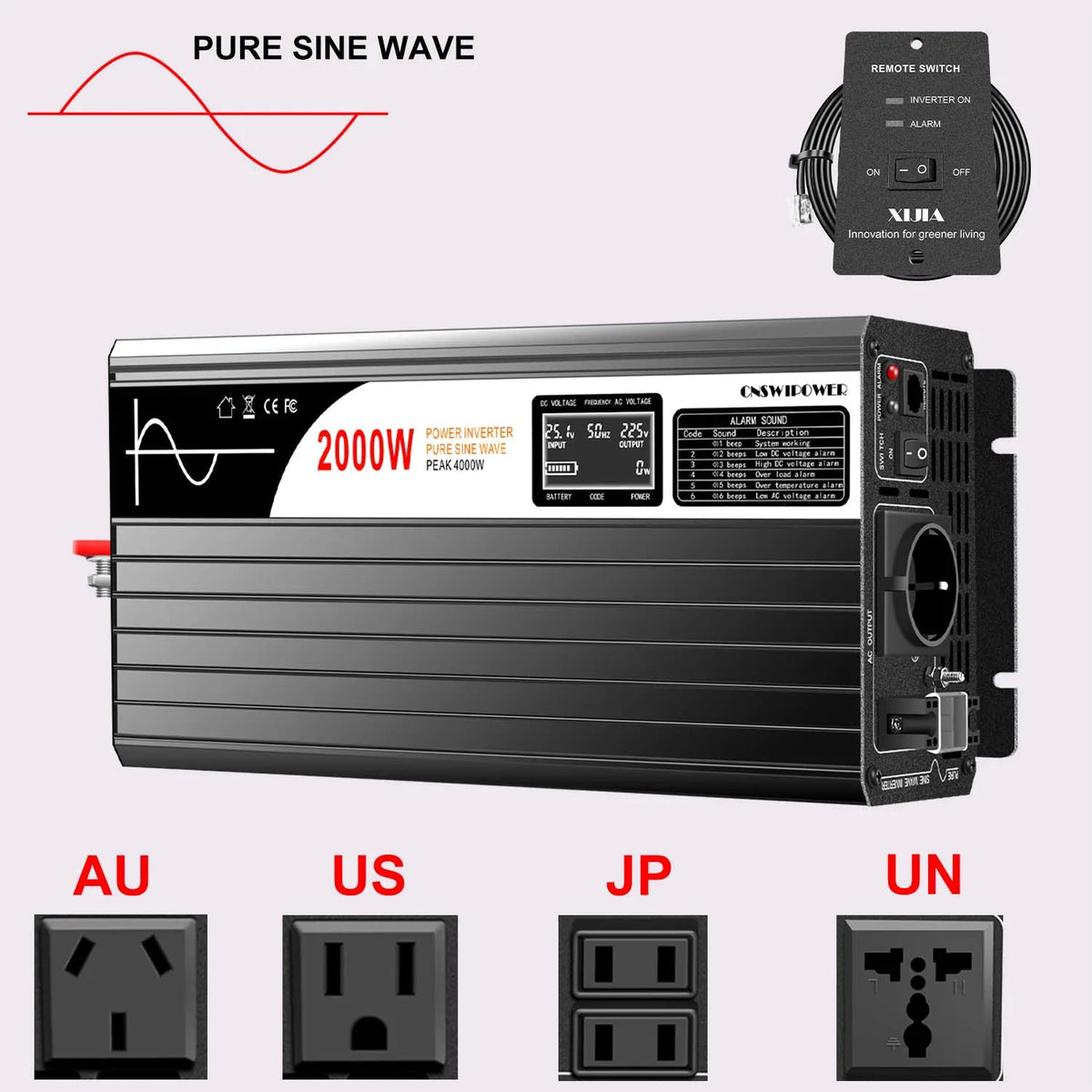 2000W pure sine wave solar power inverter DC 12V 24V 48V  to AC 110V 220V digital display - 54 Energy - Renewable Energy Store