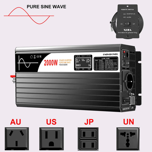2000W pure sine wave solar power inverter DC 12V 24V 48V  to AC 110V 220V digital display - 54 Energy - Renewable Energy Store