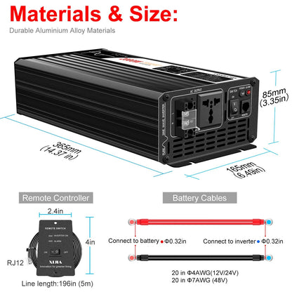 2000W pure sine wave solar power inverter DC 12V 24V 48V  to AC 110V 220V digital display - 54 Energy - Renewable Energy Store