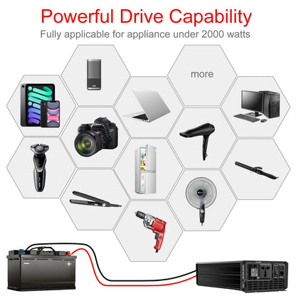 2000W pure sine wave solar power inverter DC 12V 24V 48V  to AC 110V 220V digital display - 54 Energy - Renewable Energy Store