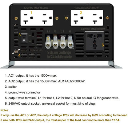 3000W Pure Sine Wave Solar  Inverter 24V 240V Split-phase Power Inverter Generator DC to AC Converter 36V/48V/72V to 220V/240V - 54 Energy - Renewable Energy Store
