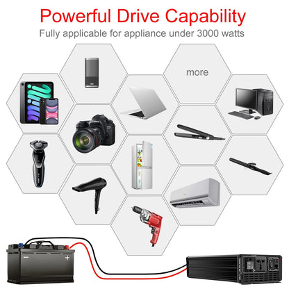 3000W pure sine wave solar car power inverter 12V/24V/48V DC to 110V 220V AC LCD screen - 54 Energy - Renewable Energy Store