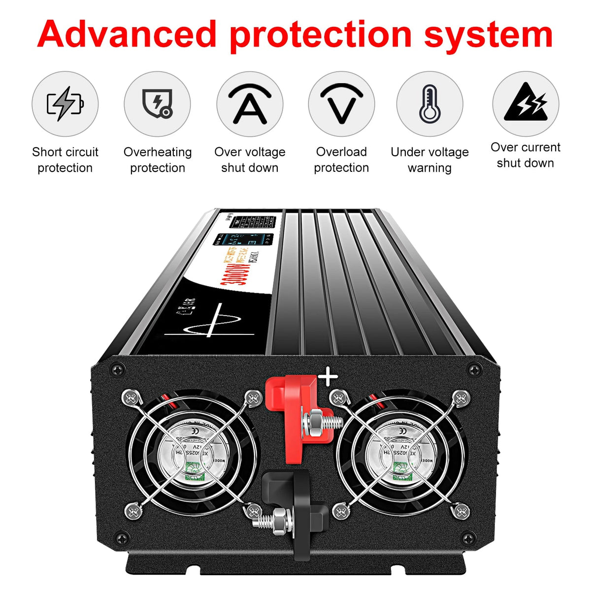 3000W pure sine wave solar car power inverter 12V/24V/48V DC to 110V 220V AC LCD screen - 54 Energy - Renewable Energy Store