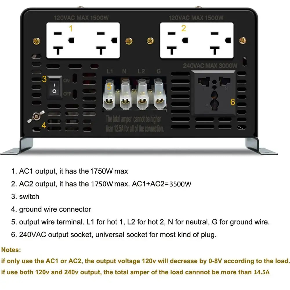 3500W Split phase Pure Sine Wave Inverter Battery 24V/36V/48V/72V/96V DC to 110/220V,120/240V AC Converter Solar Power Generator - 54 Energy - Renewable Energy Store