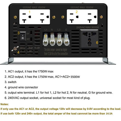 3500W Split phase Pure Sine Wave Inverter Battery 24V/36V/48V/72V/96V DC to 110/220V,120/240V AC Converter Solar Power Generator - 54 Energy - Renewable Energy Store