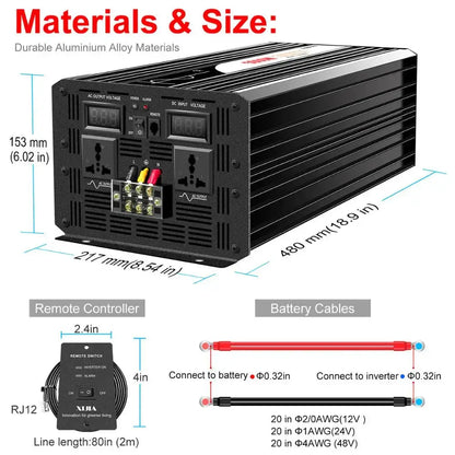 5000W (remote control) pure sine wave solar power inverter DC 12V 24V 48V to AC 110V  220V digital display - 54 Energy - Renewable Energy Store