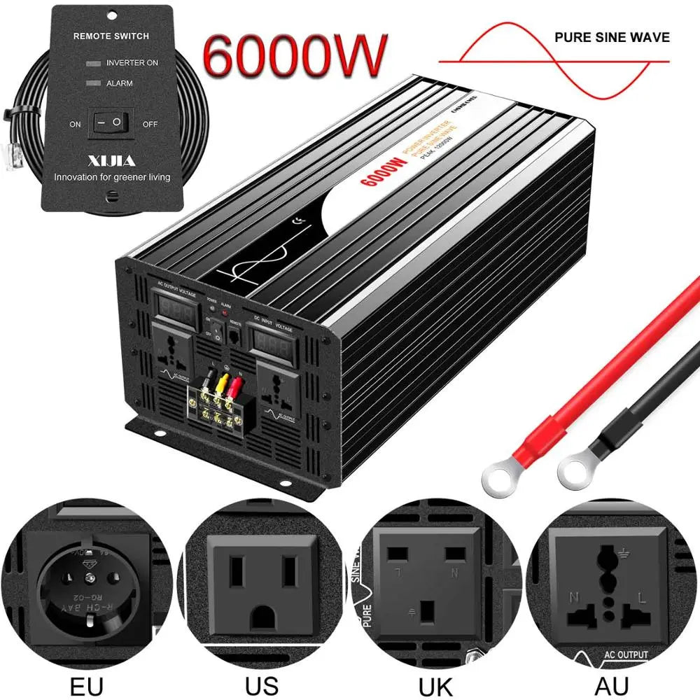 6000W pure sine wave inverter 12v 110v with remote control solar power inverter DC 24v 48v to AC 220v digital display - 54 Energy - Renewable Energy Store