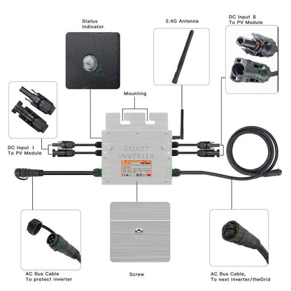 Micro Solar Inverter On Grid Tie 600/700 W Pure Sine Wave MPPT 30/36V  IP65 for 110/220V AC - 54 Energy - Renewable Energy Store