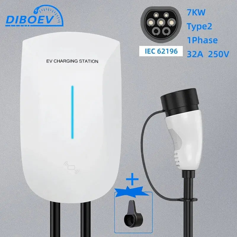 DIBO EV Charger Type2 Plug EVSE Wallbox 32A 22KW IEC62196-2 Socket 3Phase 5m Cable Wallmount Charging Station for Electric Car - 54 Energy - Renewable Energy Store