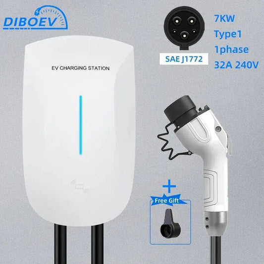 DIBO EV Charger Type2 Plug EVSE Wallbox 32A 22KW IEC62196-2 Socket 3Phase 5m Cable Wallmount Charging Station for Electric Car - 54 Energy - Renewable Energy Store