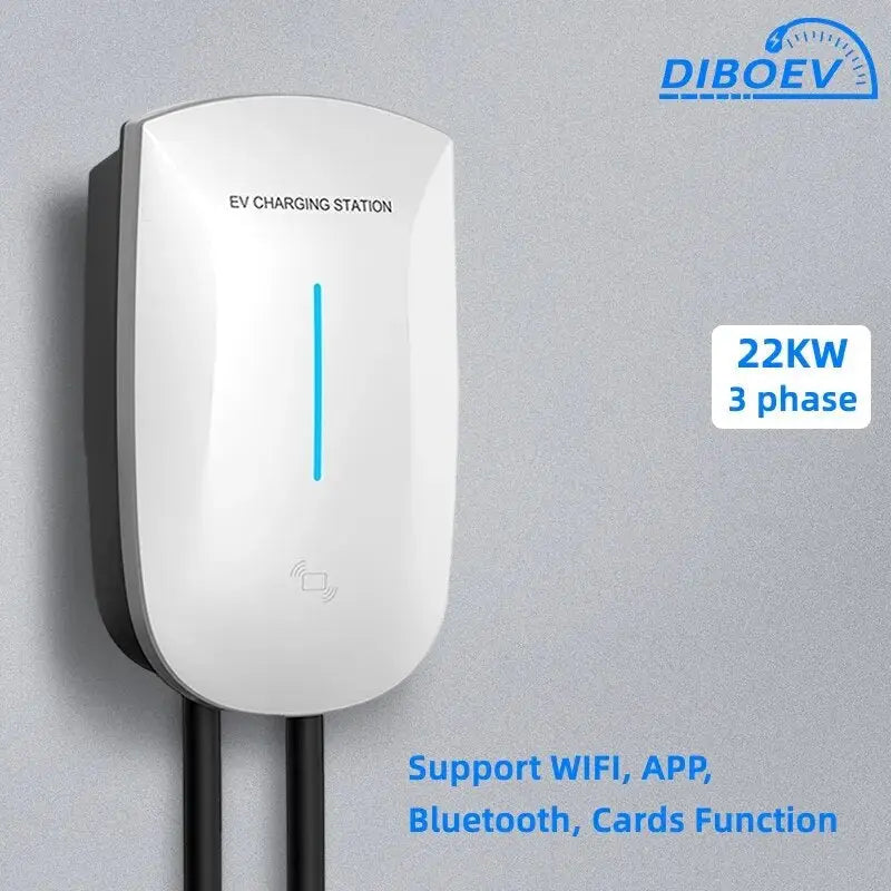 DIBO EV Charger Type2 Plug EVSE Wallbox 32A 22KW IEC62196-2 Socket 3Phase 5m Cable Wallmount Charging Station for Electric Car - 54 Energy - Renewable Energy Store