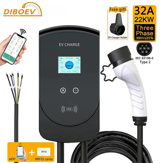EV Charger Type 2 IEC62196-2 Plug 22KW 32A 3Phase with App Version Wallbox Charging Station 5M Cable Electric Vehicle Car - 54 Energy - Renewable Energy Store