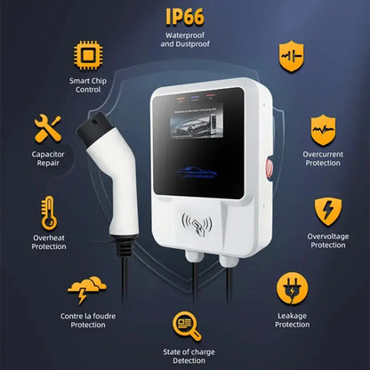 EV Charger Type2 IEC62196-2 APP Wifi Cards Control 22KW 3Phase Electric Vehicle Car Charging Station EVSE Wall Box with Cable - 54 Energy - Renewable Energy Store