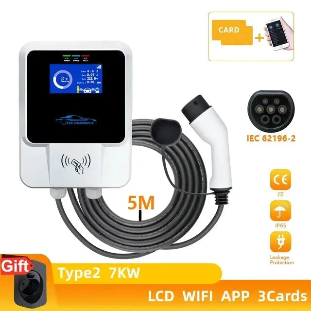 EV Charging Station 7/11/22KW Electric Vehicle Car Charger 32A EVSE Wallbox Wallmount Type2 IEC62196 Type1 with APP Wifi Cards - 54 Energy - Renewable Energy Store
