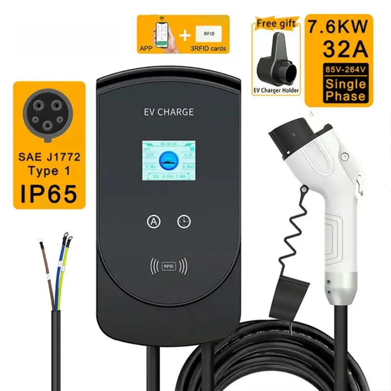 EVSE Wallbox J1772 Adapter Type1 Cable 32A 7.6KW EV Charger Wallmount Charging Station APP Control for Electric Car - 54 Energy - Renewable Energy Store