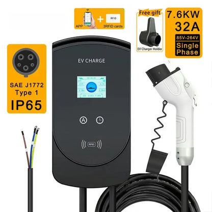 EVSE Wallbox J1772 Adapter Type1 Cable 32A 7.6KW EV Charger Wallmount Charging Station APP Control for Electric Car - 54 Energy - Renewable Energy Store