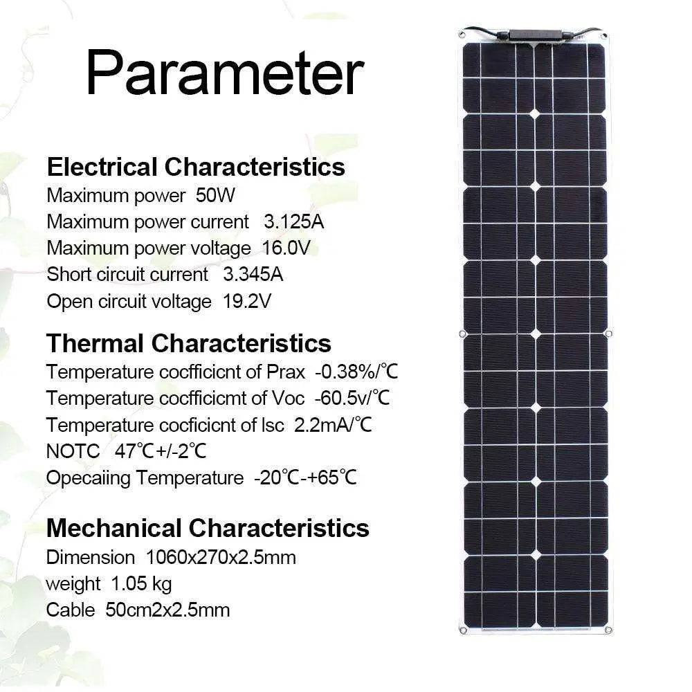 Solar Panel  50 Watt Flexible150/200 W Waterproof Narrow 12/24v Monocrystalline - 54 Energy - Renewable Energy Store