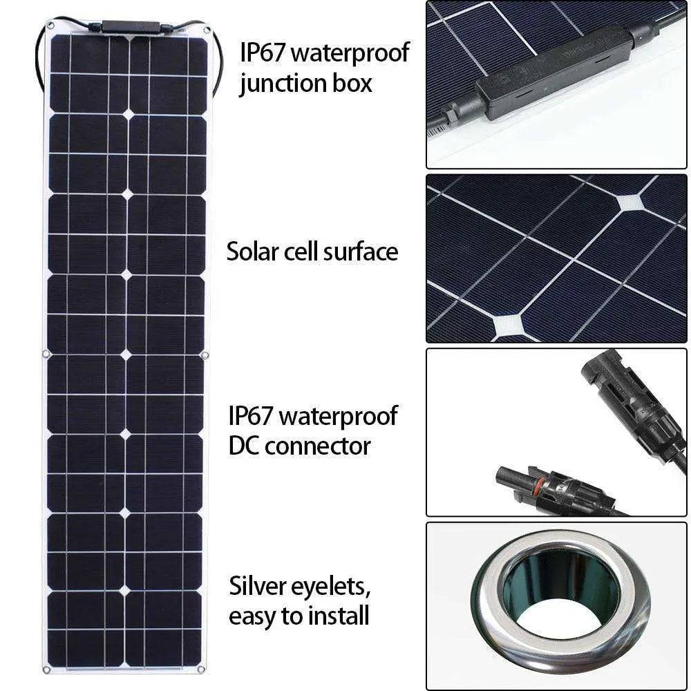 Solar Panel  50 Watt Flexible150/200 W Waterproof Narrow 12/24v Monocrystalline - 54 Energy - Renewable Energy Store