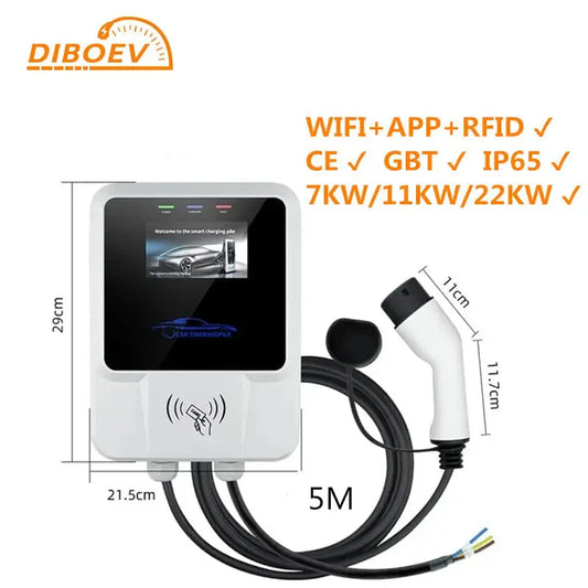 GBT EV Charger 7KW/11KW/22KW 1/3Phase 5M Adjustable Electric Vehicle Charging Station Wallbox EV Car Charger - 54 Energy - Renewable Energy Store