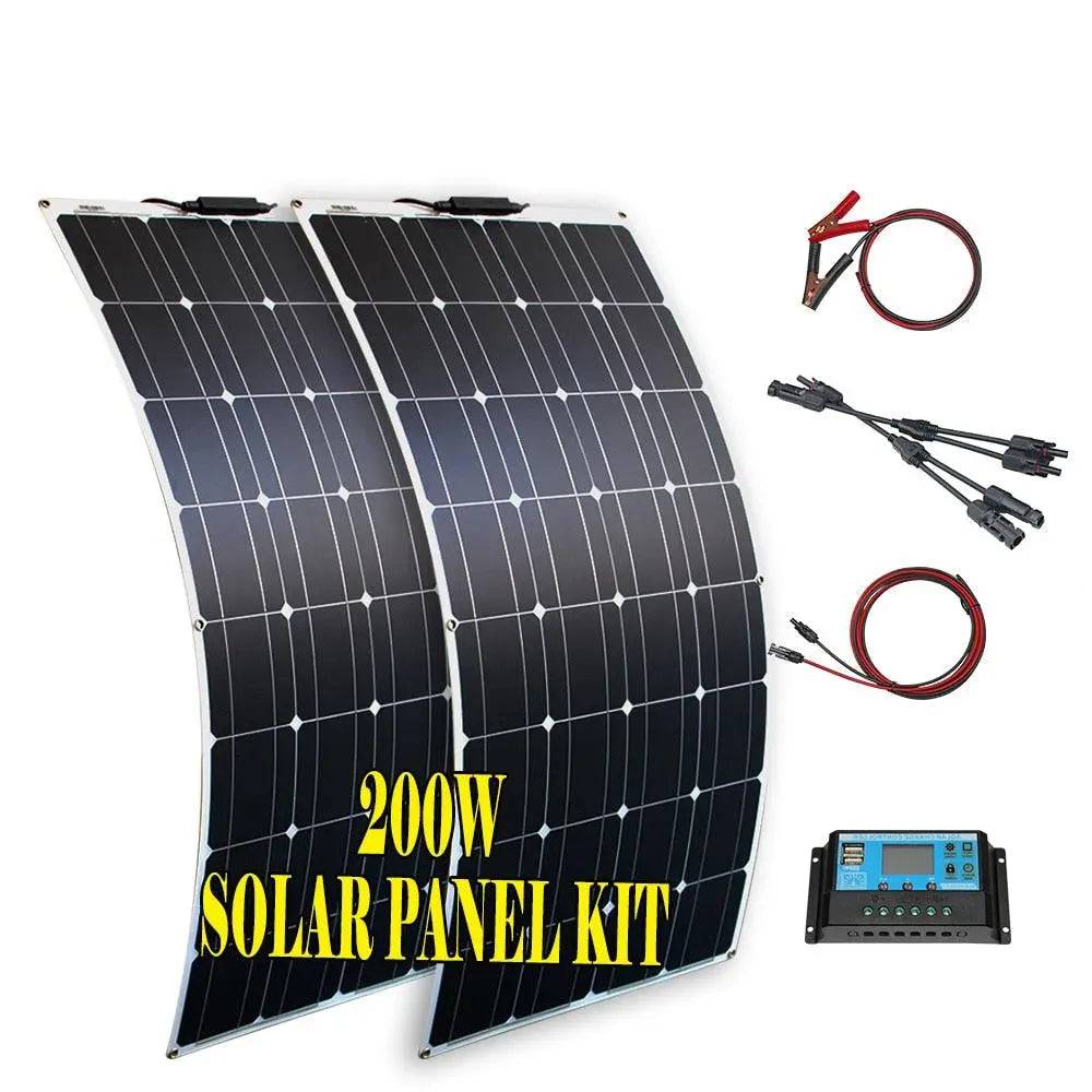 Solar Panel Mono Flexible 200W 100W  20A/10A 12V 24V Camping  Solar Battery Controller Module for Car RV Boat Home Roof Vans - 54 Energy - Renewable Energy Store