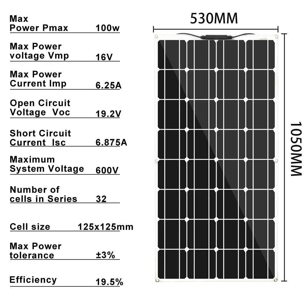 Solar Panel Mono Flexible 200W 100W  20A/10A 12V 24V Camping  Solar Battery Controller Module for Car RV Boat Home Roof Vans - 54 Energy - Renewable Energy Store