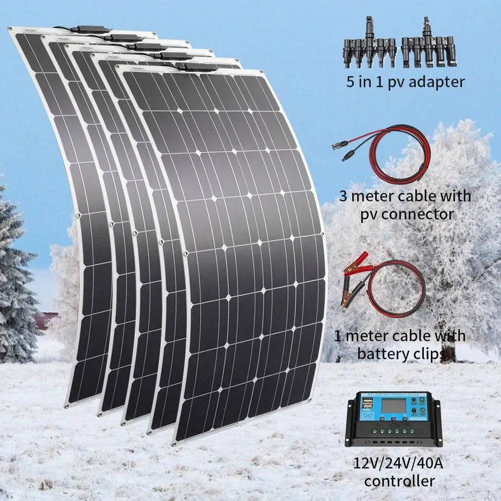 Solar Panel High Efficiency 100w 500w Charger Portable 12v 24v Battery Controller System Flexible Set Camping Power Bank - 54 Energy - Renewable Energy Store