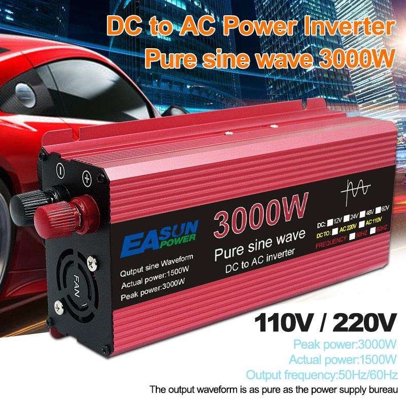 Pure Sine Wave Inverter 1000W 1600W 2200W 3000W Voltage Transformer Power Converter Solar Car Inverte DC 12V 24V To AC 110V 220V - 54 Energy - Renewable Energy Store