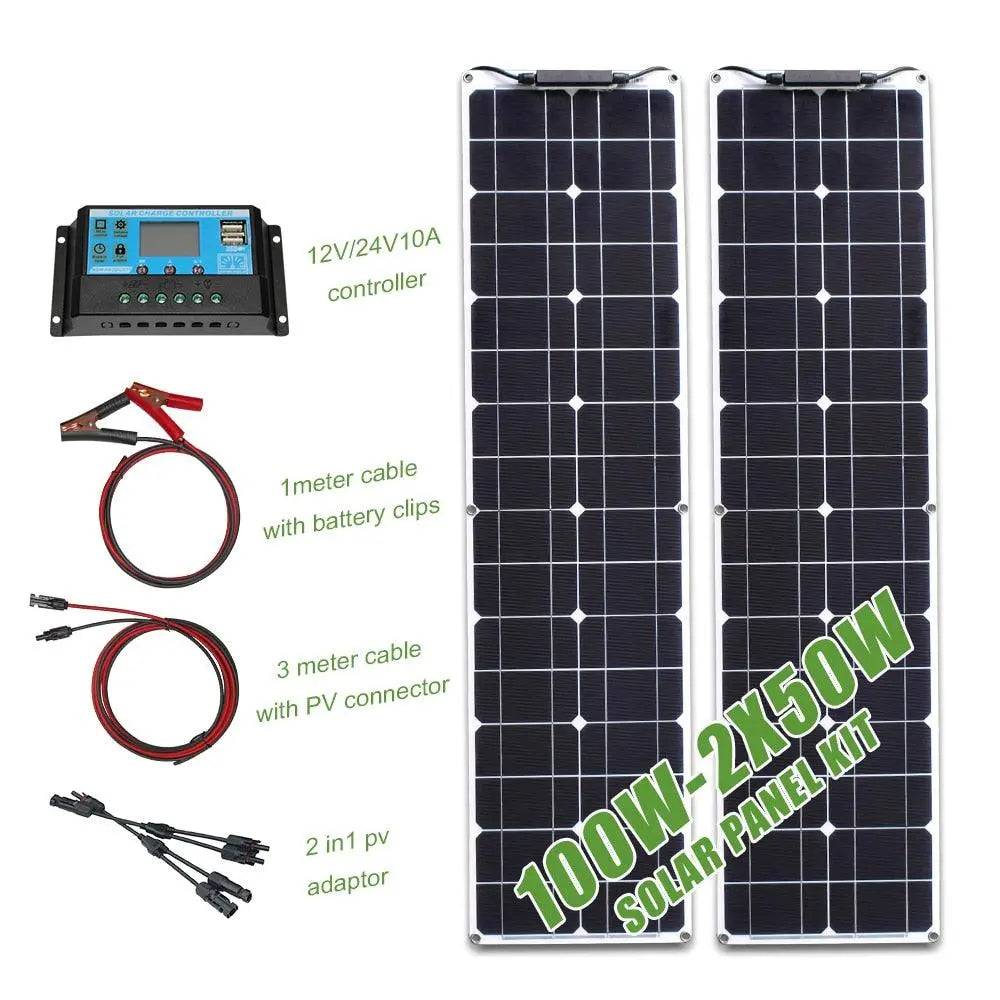 Solar Power Panel Kit 100 watt 50w 16v 12v Strip Shape Monocrystalline Cell Flexible Thin Film Lightweight Waterproof kit - 54 Energy - Renewable Energy Store