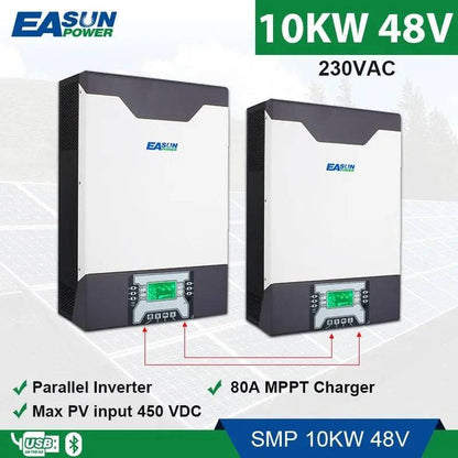 Hybrid Solar Inverter 10KW 80A MPPT Charger PV Input 500VDC  Pure Sine Wave 10000W 48V 230VAC  1&amp;3 Phasen Inverter - 54 Energy - Renewable Energy Store