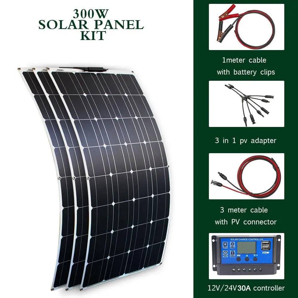 Solar Panel Solar Energy Systems Portable 500/300/200 W Power Flexible  12/24 V Complete Charger Kit  Home - 54 Energy - Renewable Energy Store
