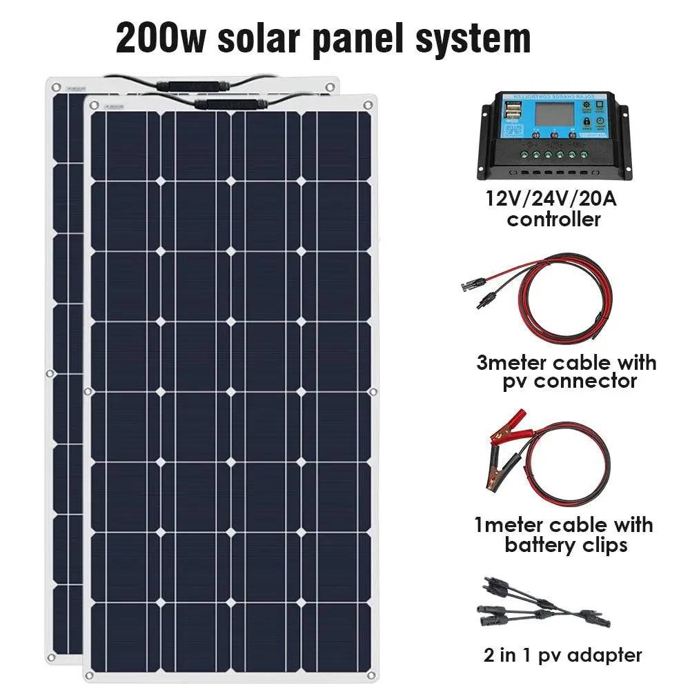 Solar Panel Mono Flexible 200W 100W  20A/10A 12V 24V Camping  Solar Battery Controller Module for Car RV Boat Home Roof Vans - 54 Energy - Renewable Energy Store
