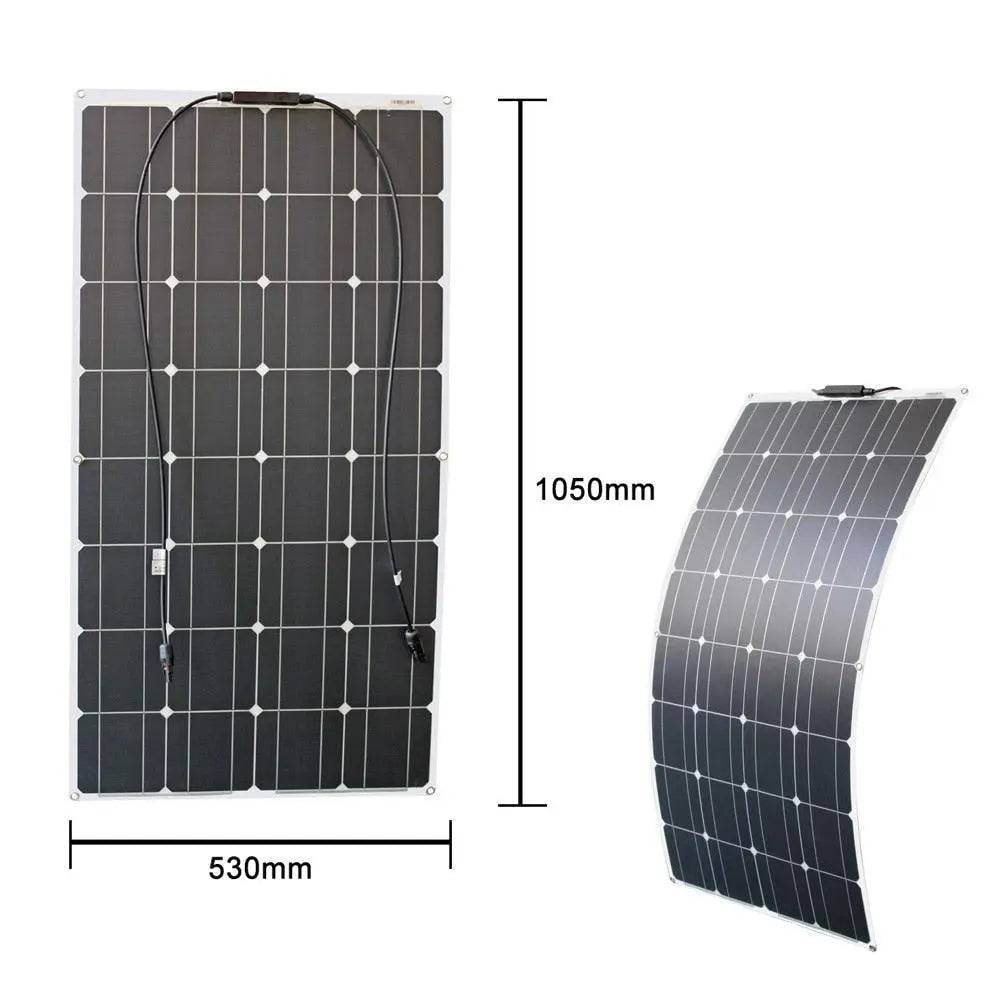 Solar Panel Black Monocrystalline Cell ETFE PET 300w 200w 100w Flexible 12V 24V Battery Charger 1000w Home Complete System Kit - 54 Energy - Renewable Energy Store