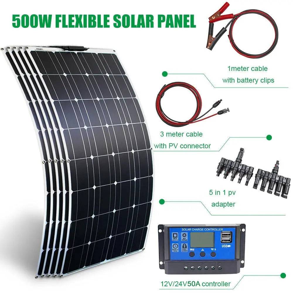 Solar Panel Solar Energy Systems Portable 500/300/200 W Power Flexible  12/24 V Complete Charger Kit  Home - 54 Energy - Renewable Energy Store