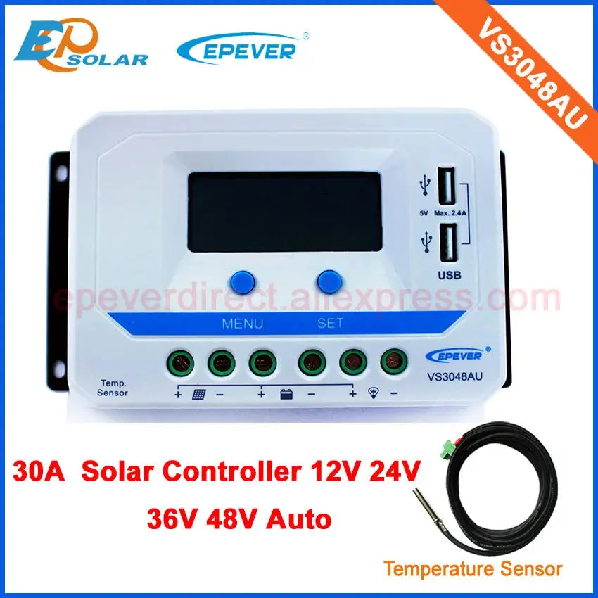 PWM 30A 30amp VS3048AU with lcd display 12v/24v/36v/48v automatic work solar panel controller bulit in USB output - 54 Energy - Renewable Energy Store