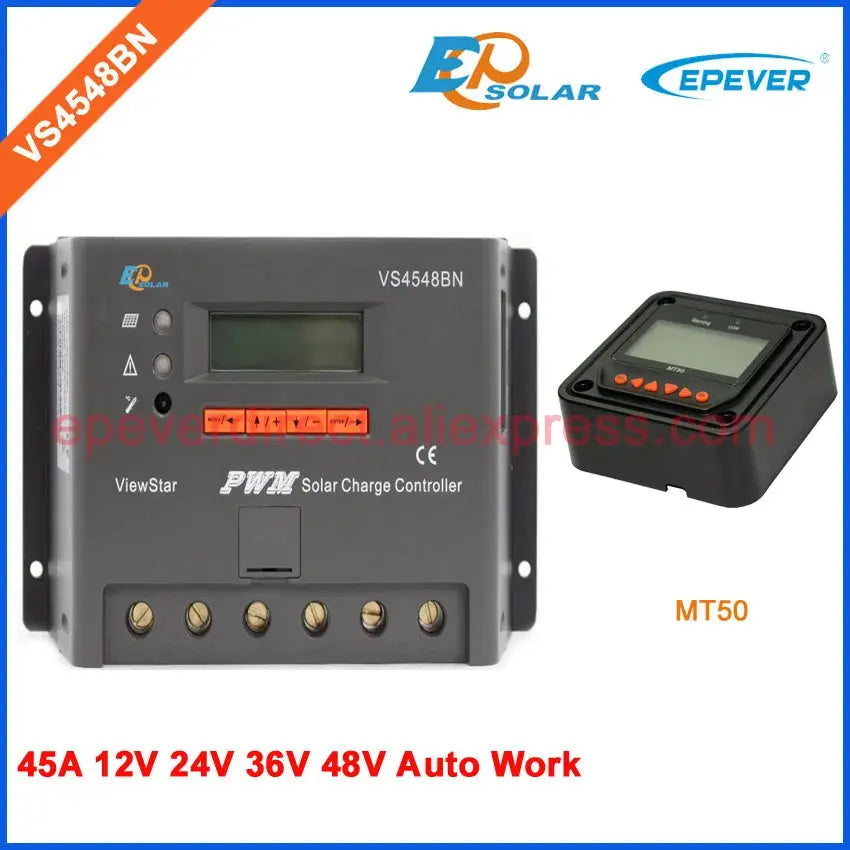 PWM charge controller solar regulator 45A 45amp VS4548BN 12v 24v 36v 48v with MT50 remote meter - 54 Energy - Renewable Energy Store