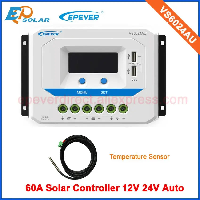 60A 60amp VS6024AU built in lcd display and USB terminal output 12v 24v auto work solar charging regulator EPSolar factory - 54 Energy - Renewable Energy Store