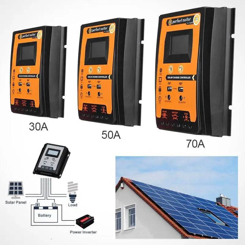 Solar Charge Controller 12V 24V 30A 50A 70A Solar Controller Solar Panel Battery Regulator Dual USB 5V LCD Display - 54 Energy - Renewable Energy Store