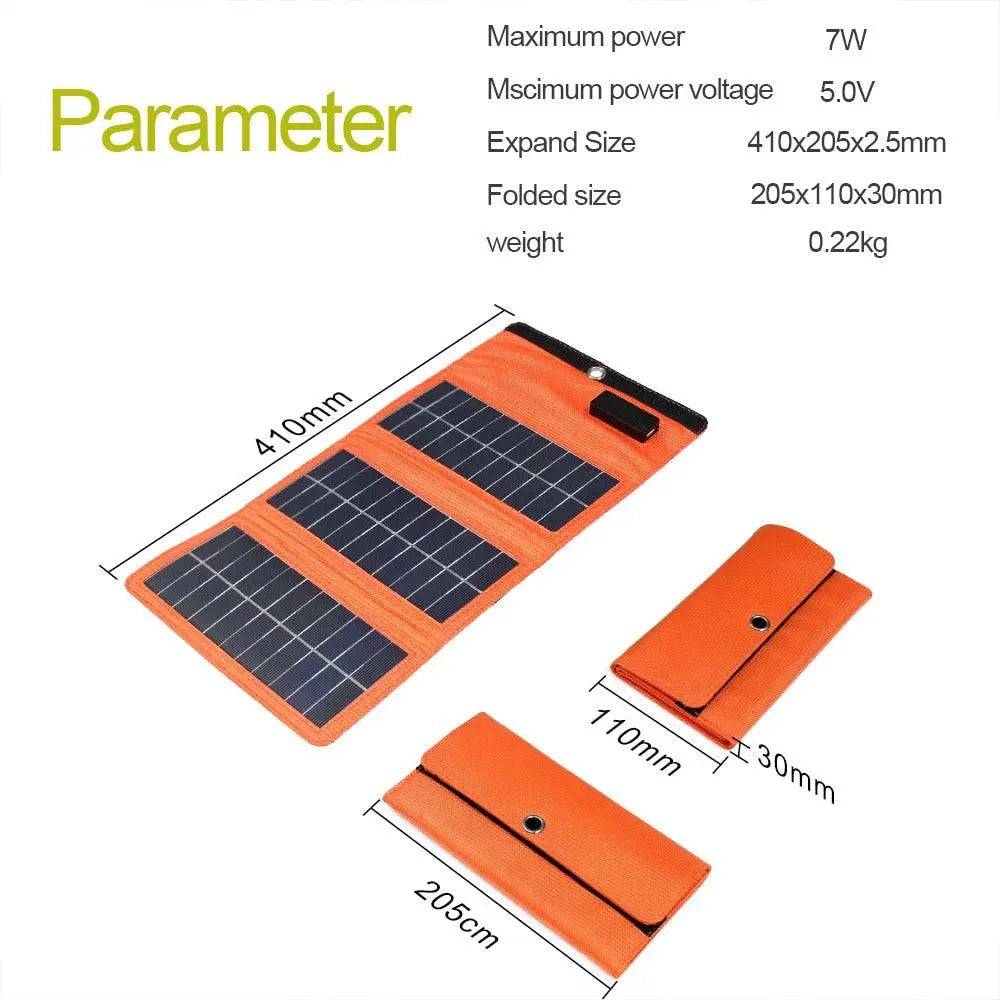 Solar Panel 7W Portable Solar Charger Foldable Solar Battery Charger Mobile Phone Folding Mono USB - 54 Energy - Renewable Energy Store