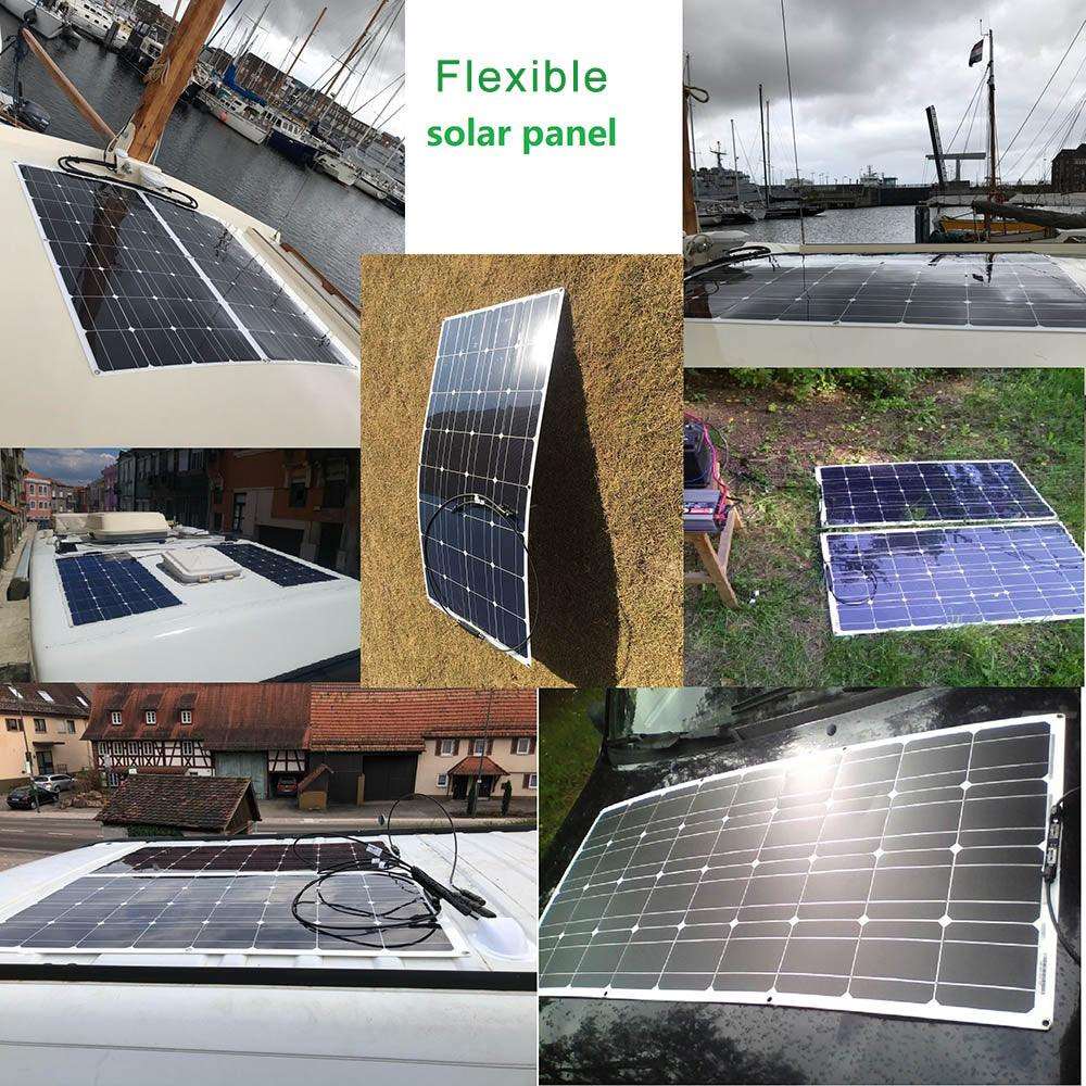 Solar Panel Black Monocrystalline Cell ETFE PET 300w 200w 100w Flexible 12V 24V Battery Charger 1000w Home Complete System Kit - 54 Energy - Renewable Energy Store