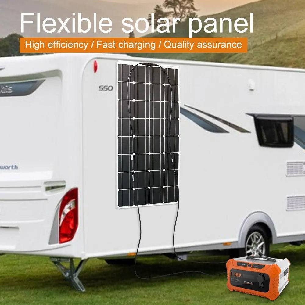 Solar Panel Set 100W 12V Solar Panels Flexible Monocrystalline Charger With 10A Solar Control For Caravan, Motorhome, Motorhome, Car And 12V Charging