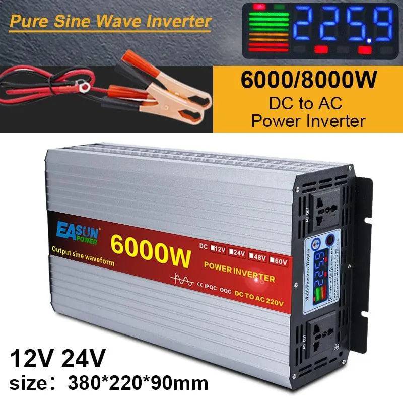 Pure Sine Wave Inverter 6000W 8000w Power Inverter Converte With LED Display DC 12V/24V/48V/60v To AC 110V 220V - 54 Energy - Renewable Energy Store