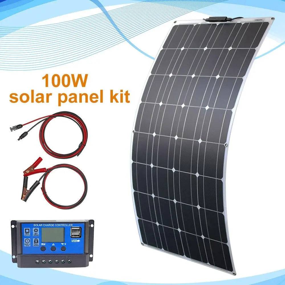 a solar panel kit with a charger and cables