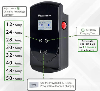 Smart Electric Vehicle Charging Station 220 V for Tesla and All EV Brands 30' Feet Length (25 Feet, NEMA 14-50p) - 54 Energy - Renewable Energy Store