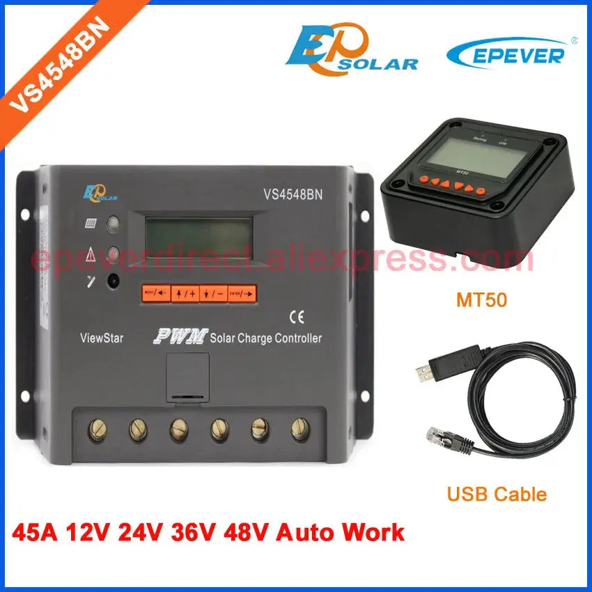 PWM charge controller solar regulator 45A 45amp VS4548BN 12v 24v 36v 48v with MT50 remote meter - 54 Energy - Renewable Energy Store