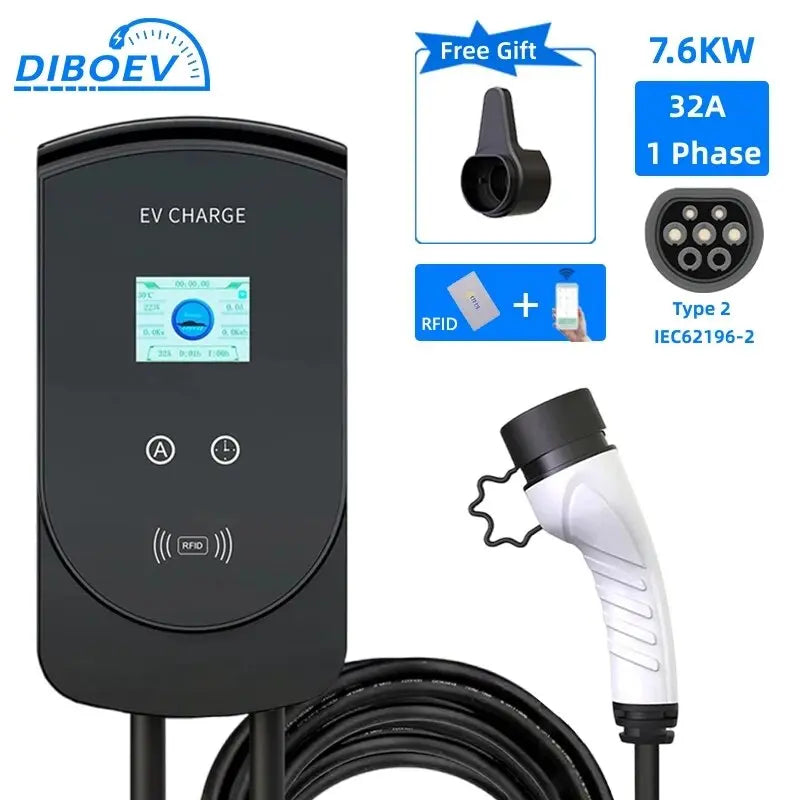 EV Charger 32A 7.6KW Electric Vehicle Car Charger EVSE Wallbox 3Phase 22KW 11KW Type2 Cable IEC62196-2 Socket APP Control - 54 Energy - Renewable Energy Store