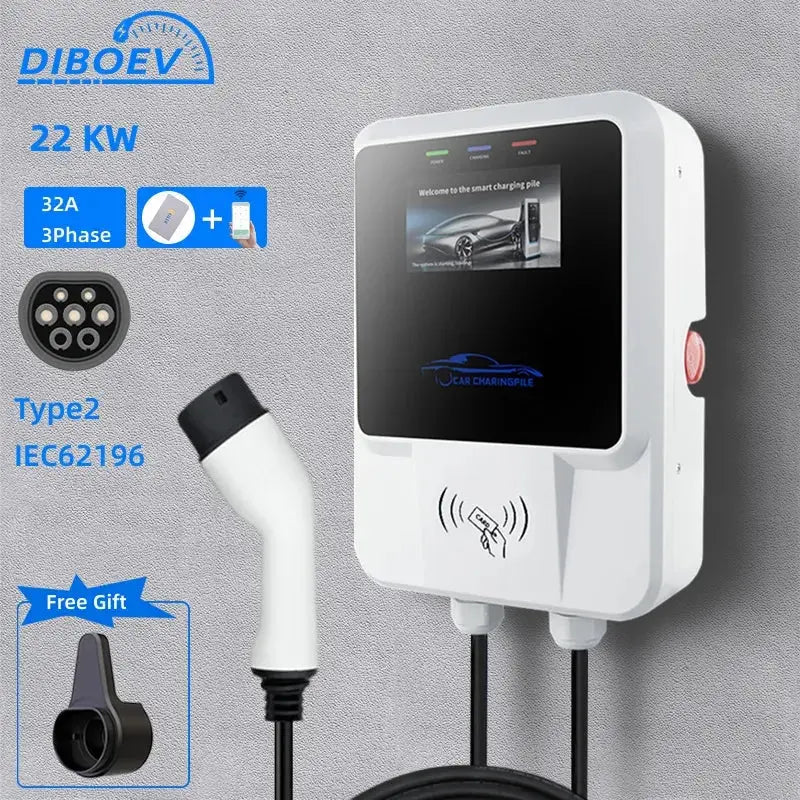 EV Charging Station 7/11/22KW Electric Vehicle Car Charger 32A EVSE Wallbox Wallmount Type2 IEC62196 Type1 with APP Wifi Cards - 54 Energy - Renewable Energy Store