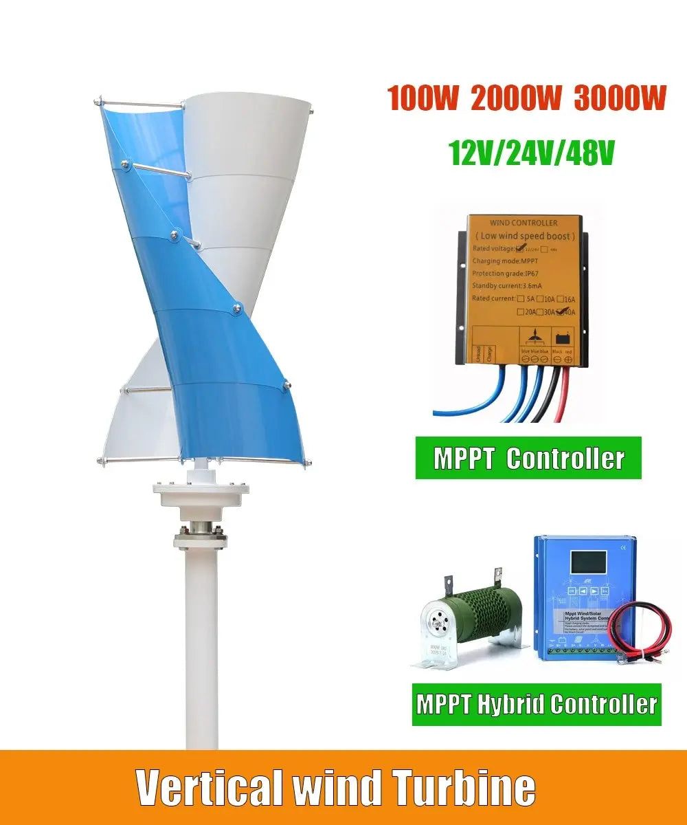 Vertical Axis Wind Turbine Generator 24-48V With MPPT Charge Controller 1000/2000W - 54 Energy - Renewable Energy Store