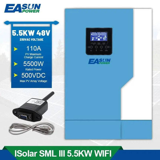 Soalr Inverter 5.5KW  500Vdc  MPPT 100A  Pure Sine Wave hybrid inverter PV input  220VAC 48VDC 5.5KW With WiFI - 54 Energy - Renewable Energy Store