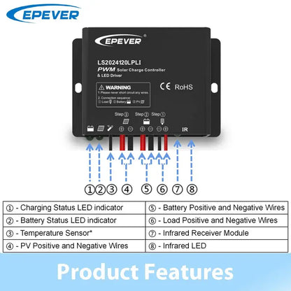 EPEVER PWM Solar Charge Controller Built In LED Constant Current Driver Multiple Load Control Modes For LED Lighting 10A 20A - 54 Energy - Renewable Energy Store