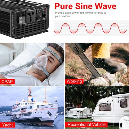 2000W pure sine wave solar power inverter DC 12V 24V 48V  to AC 110V 220V digital display - 54 Energy - Renewable Energy Store